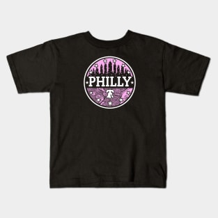 Pink White Philly Fan Philadelphia Skyline Liberty Bell Kids T-Shirt